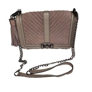 Rebecca Minkoff Love Crossbody Purse Tassel Grey/Taupe Suede